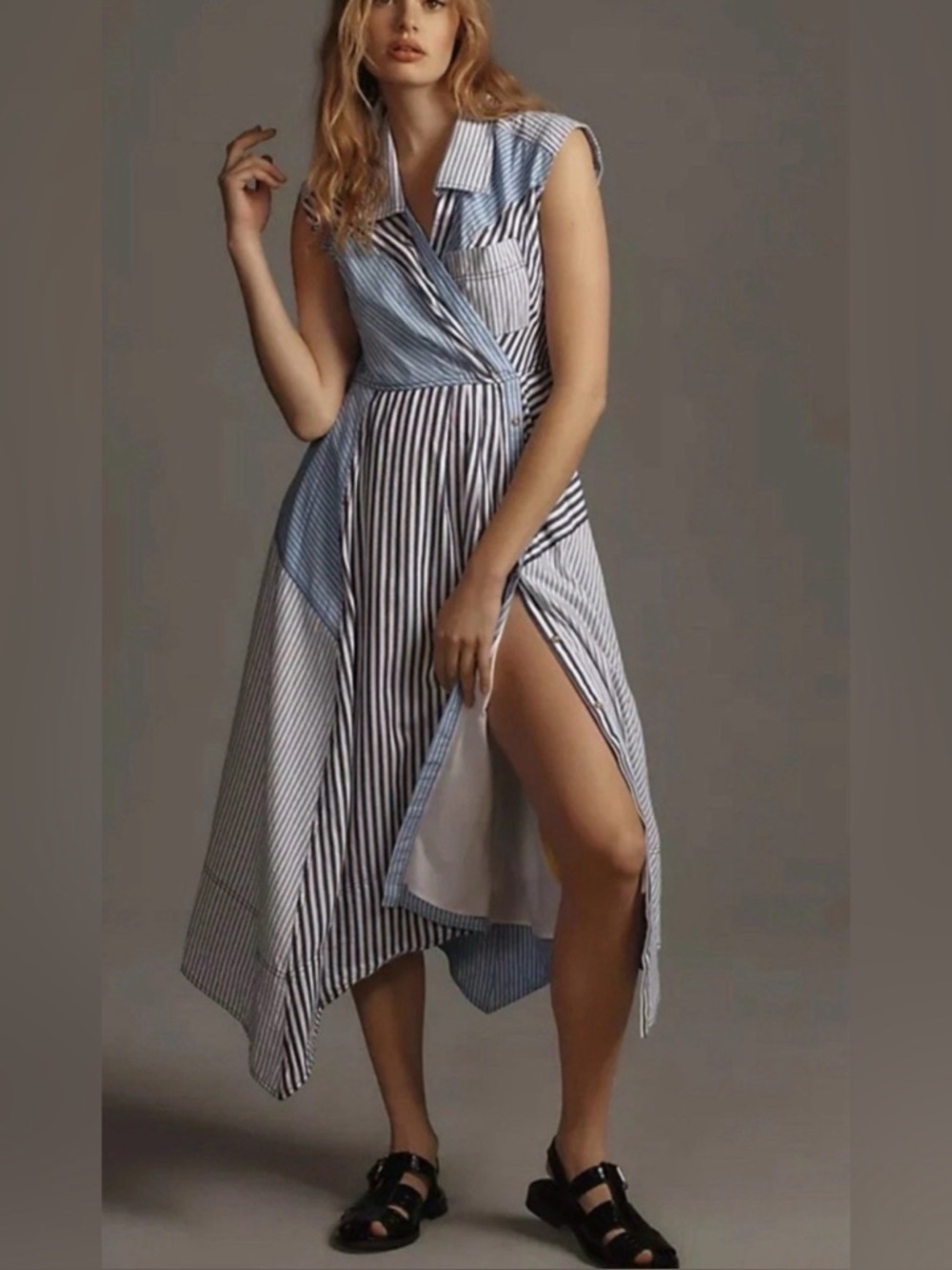 Blue Anthro Pilcro Asymmetrical Wrap Shirt Dress Size M Perfect Condition!!!